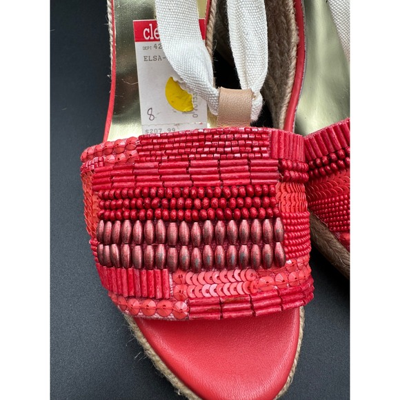 Donald J Pliner Elsa Red Espadrille Wedge Heels Ribbon Tie Up Sandals 8 - Picture 10 of 15